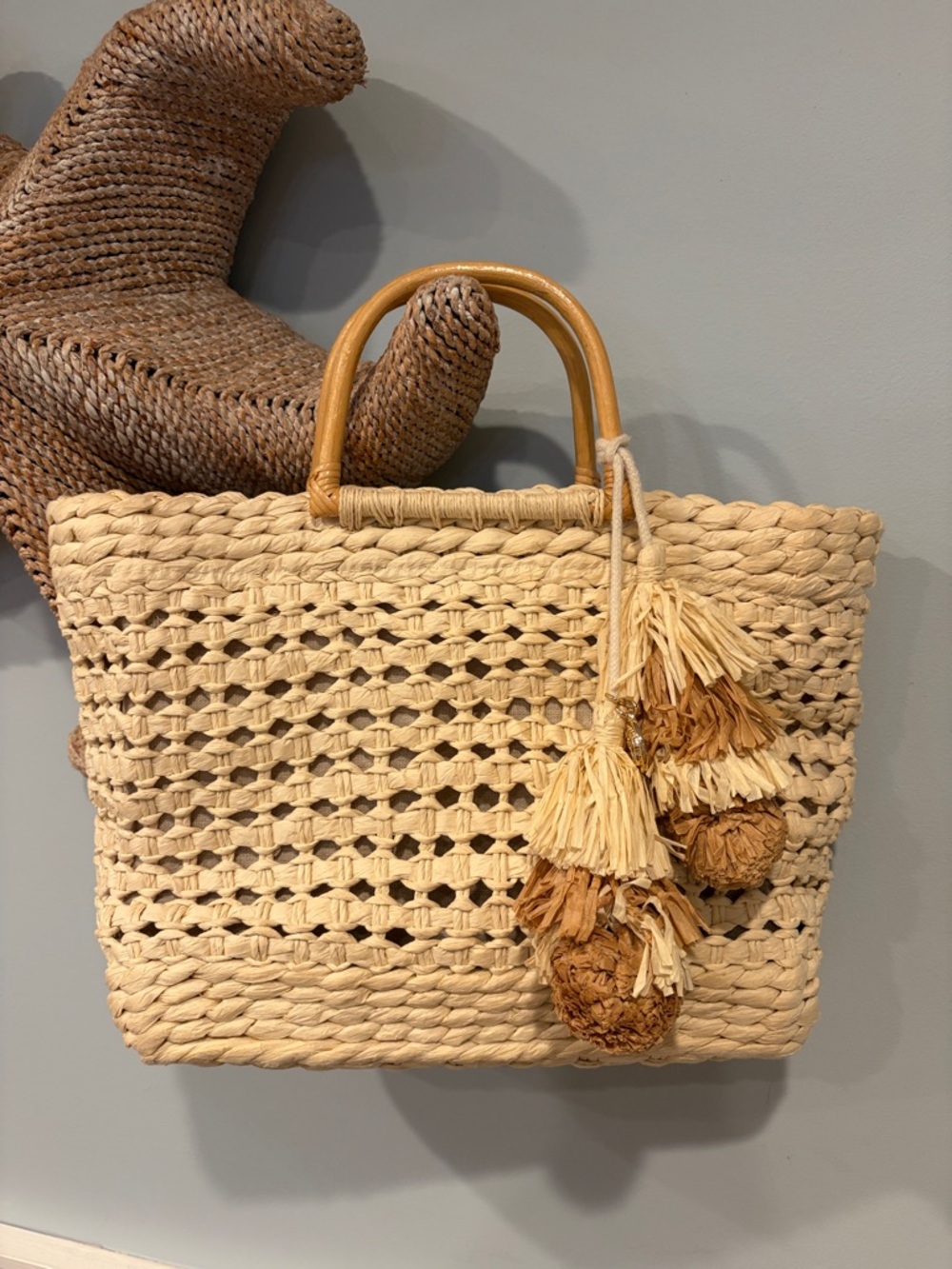 Spartina 449 Papyrus Natural Straw Tote Bag with Tassel Accents